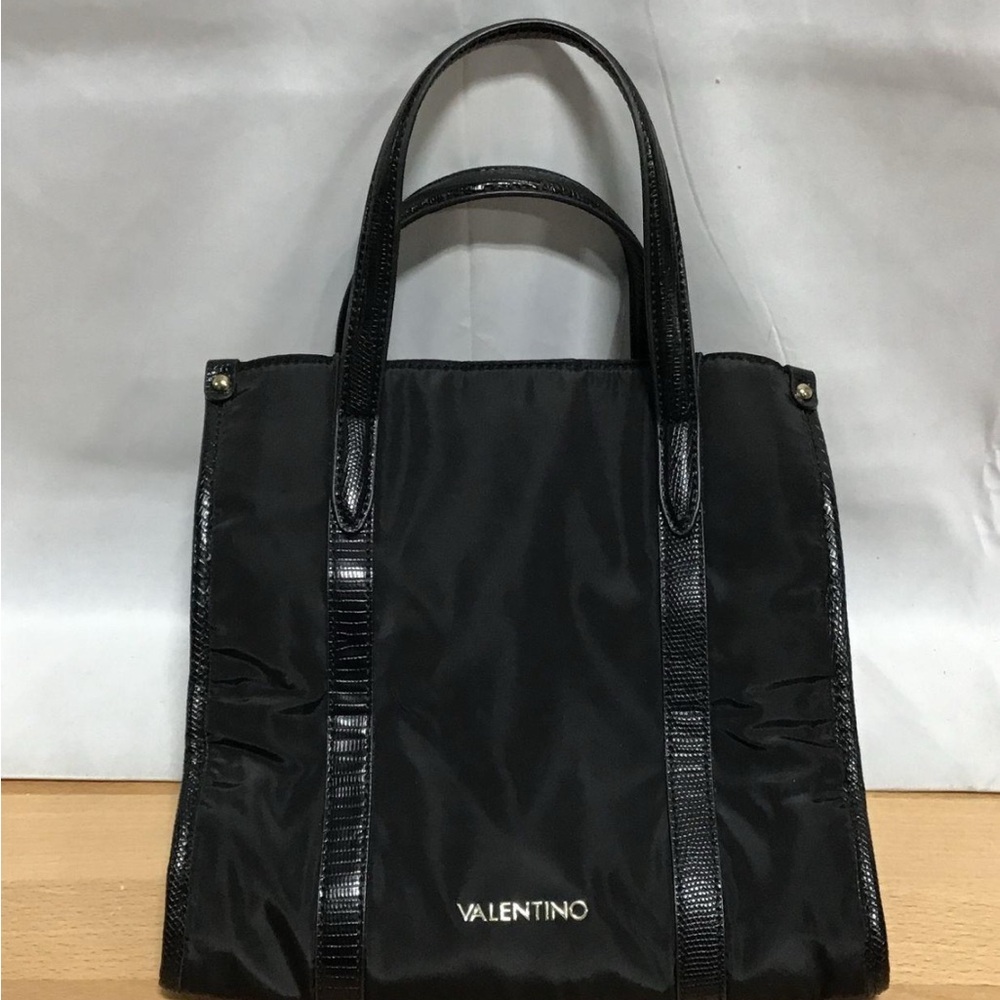 Mario Valentino SPA Nylon and Leather Black Tote Bag